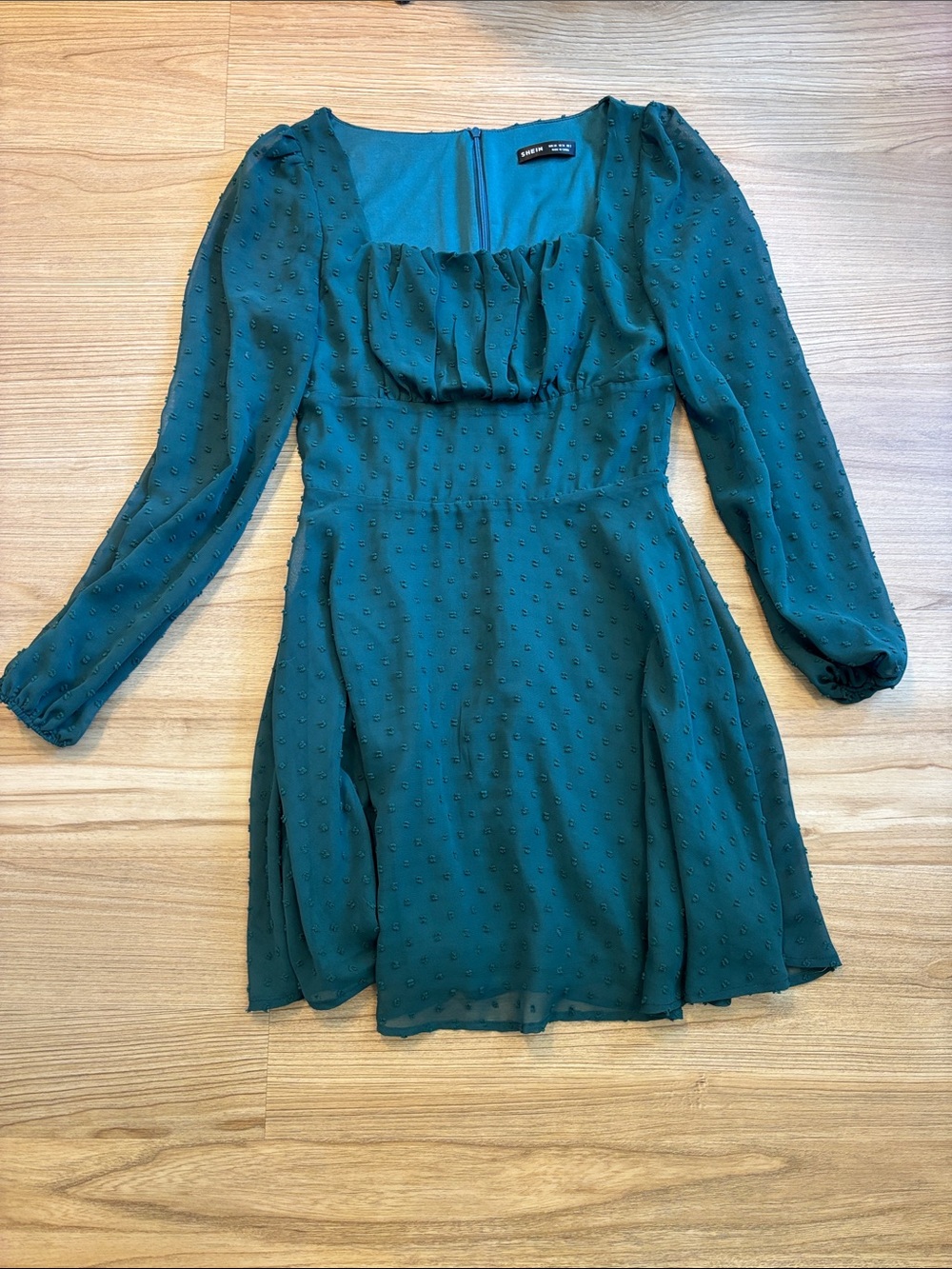 Green Swiss Dot Long Sleeve Mini Dress